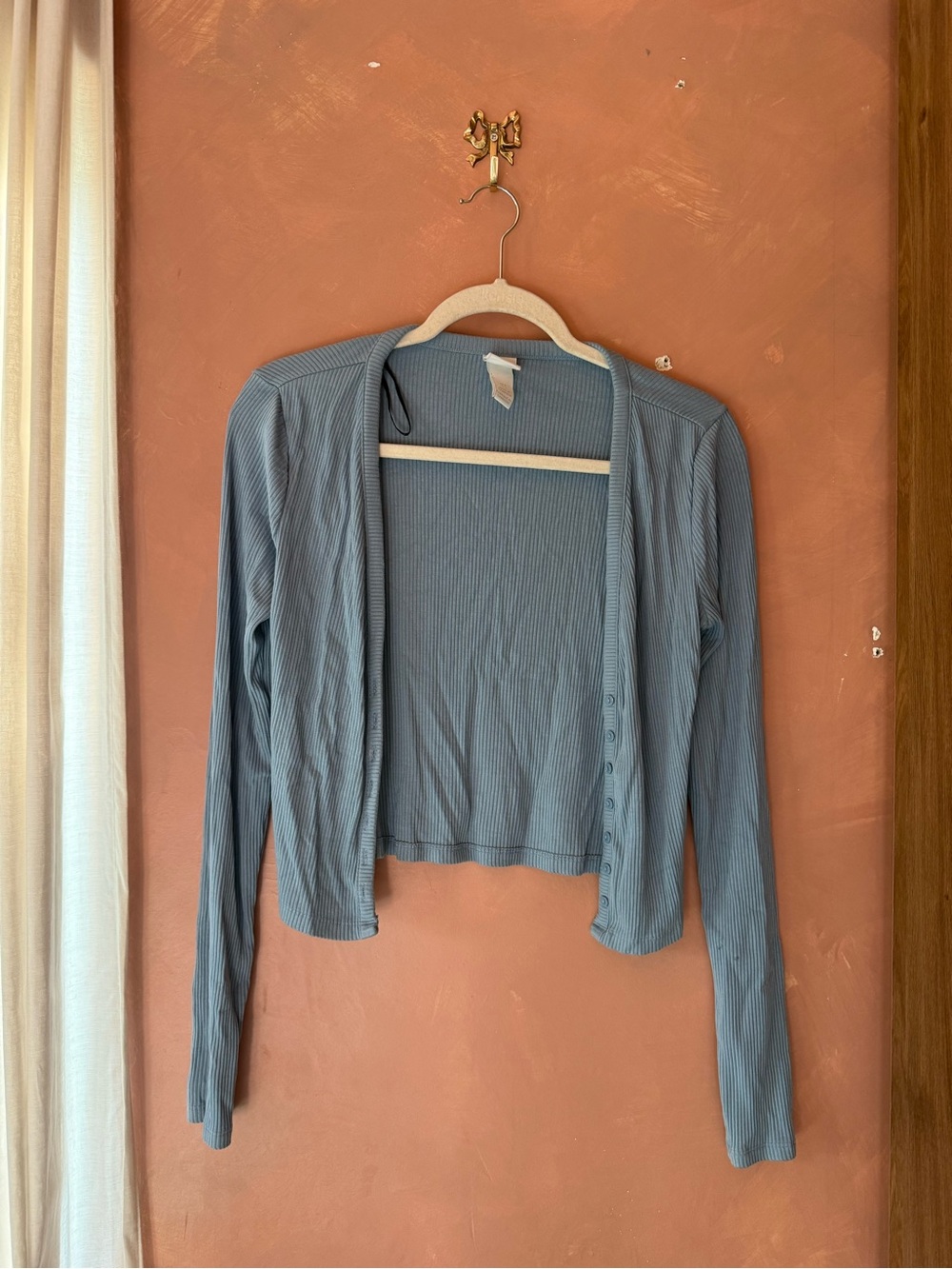H&M Ribbed Crop Cardigan in Dusty Blue